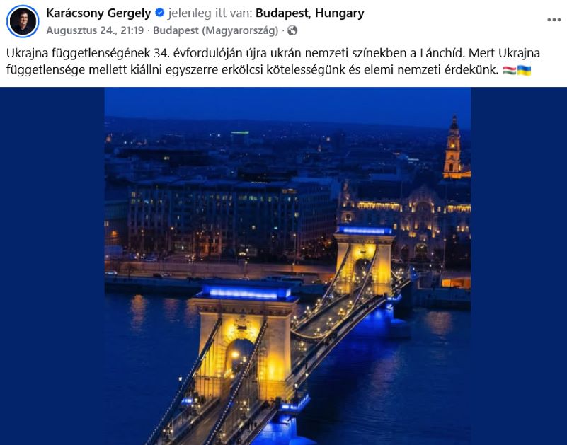 Fidesz consideră scandalos faptul că primarul Budapestei a îmbrăcat Podul cu Lanţuri în culorile Ucrainei